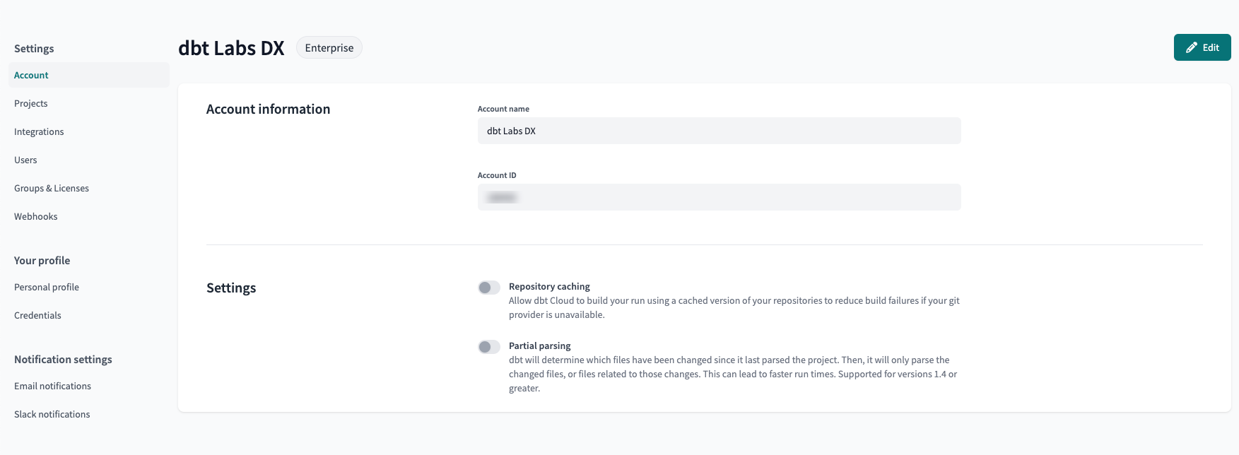 Example of the Repository caching option